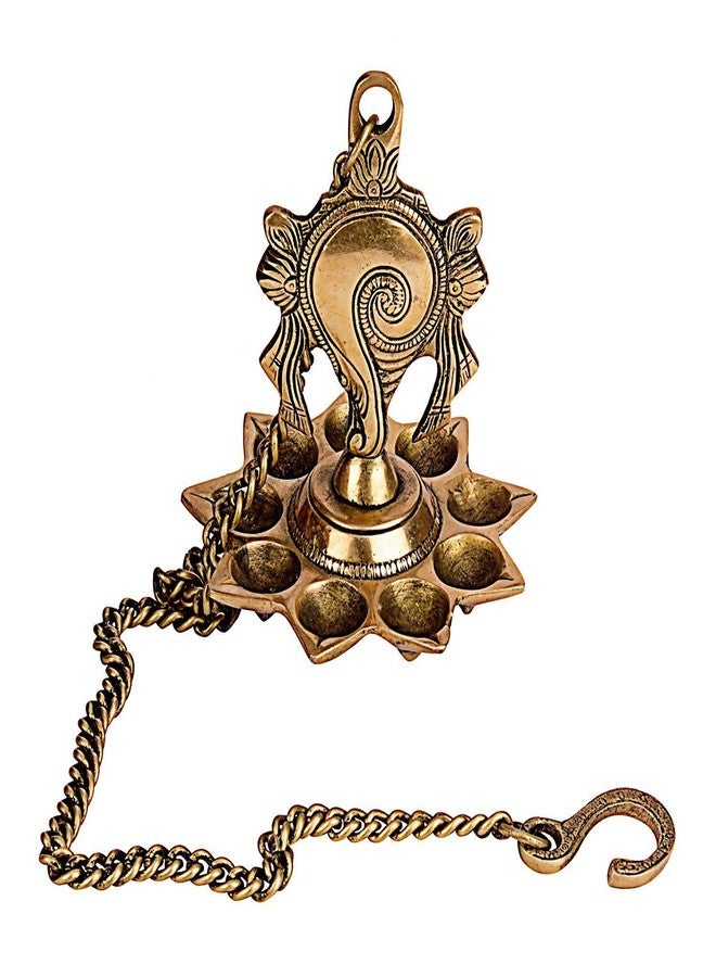 CRAFTHUT Brass Hanging Diya Nila Vilakku, Gada Chakra Gada Chakra Padmanabha Swami Vishnu Tirupati with 9 Diya Slots - Weight - 1.4 Kgs, Set of 2 - Image 4